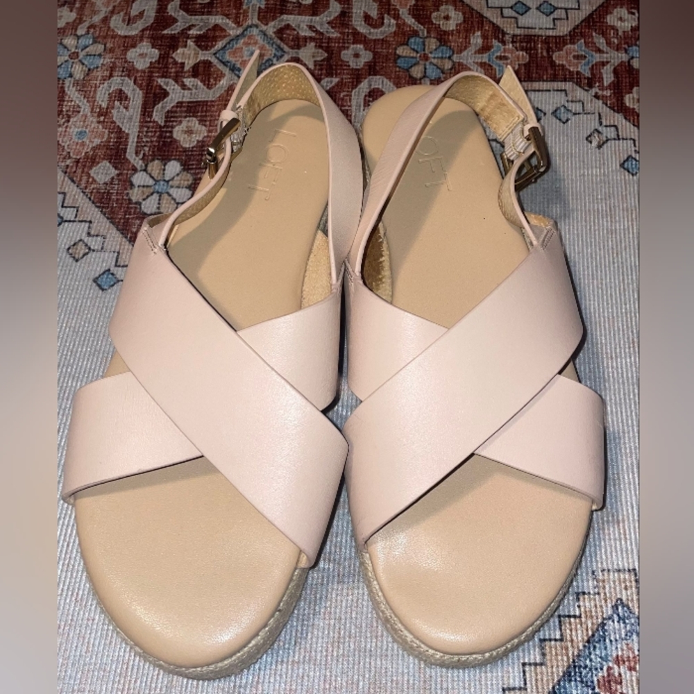 Loft Size 8 Women's Nude Beige Platform Criss Cross Espadrille Sandals - Picture 8 of 11